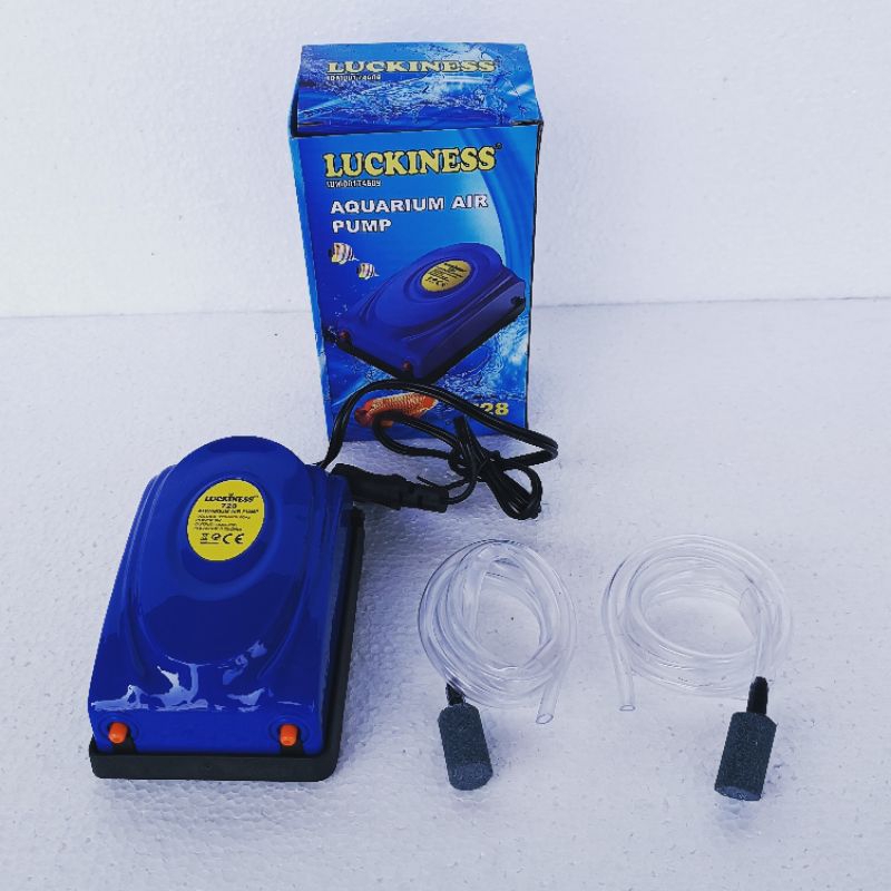 PAKET LENGKAP LUCKINESS  728  aerator lubang 2 aquarium airpump air pump akuraium full set komplit mesin gelembung udara