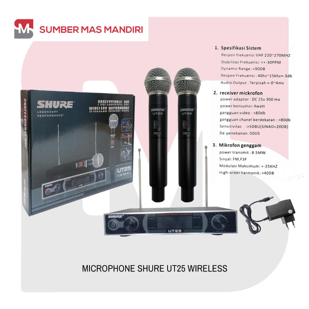 MIC WIRELESS DOUBLE HANDLE SHURE UT 25 / MICROPHONE WIRELESS UT25 SHURE