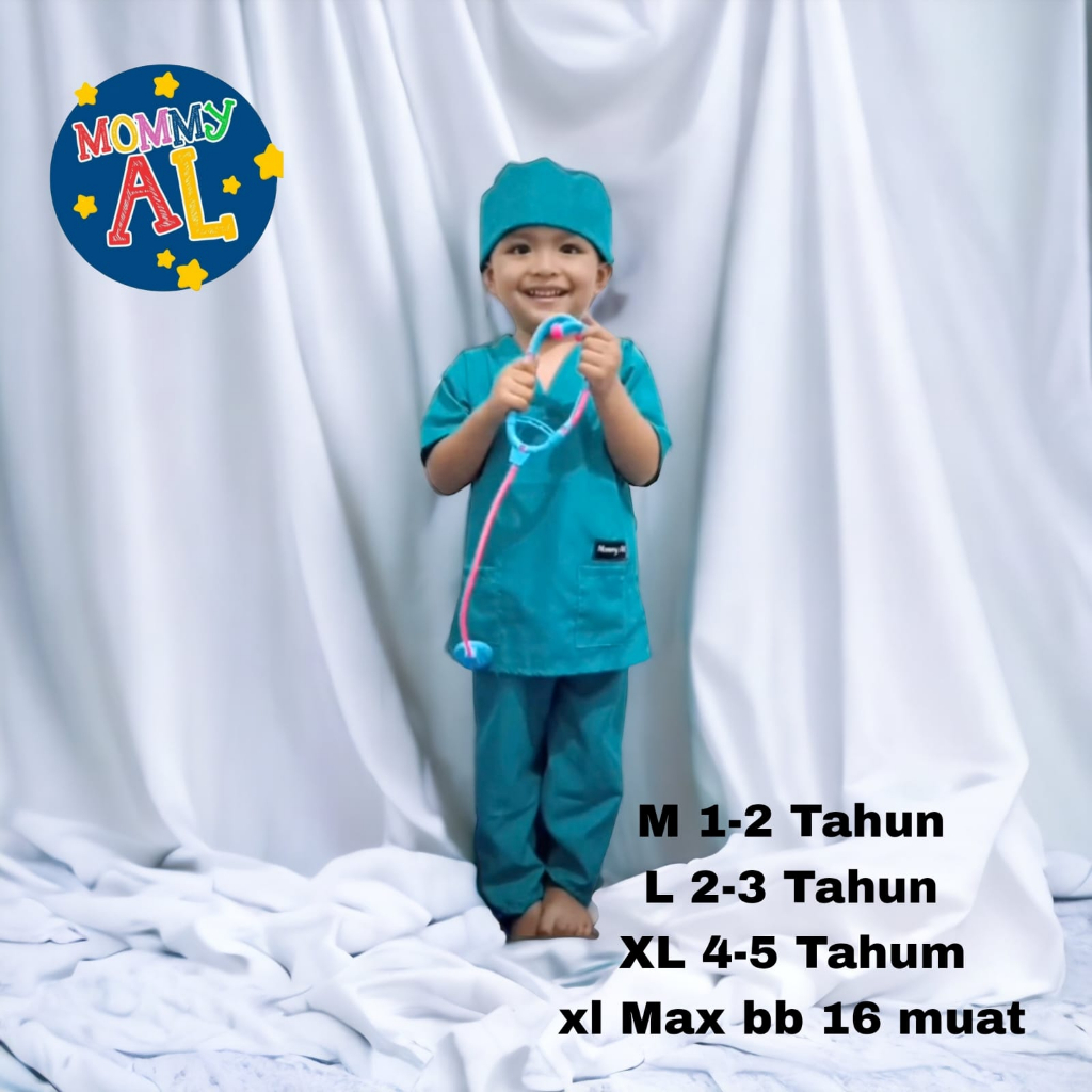 STELAN BAJU DOKTER ANAK / BAJU PROFESI DOKTER ANAK/BAJU DOKTER/JAS DOKTER/BAJU DOKTER BEDAH  ANAK/BAJU OKA