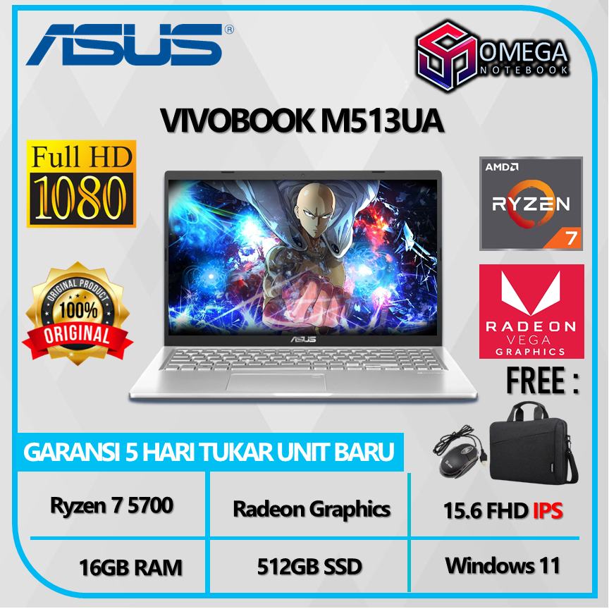 ASUS Vivobook M513UA Ryzen 7 5700 16GB 512GB AMD Radeon 15,6 FHD Windows 11