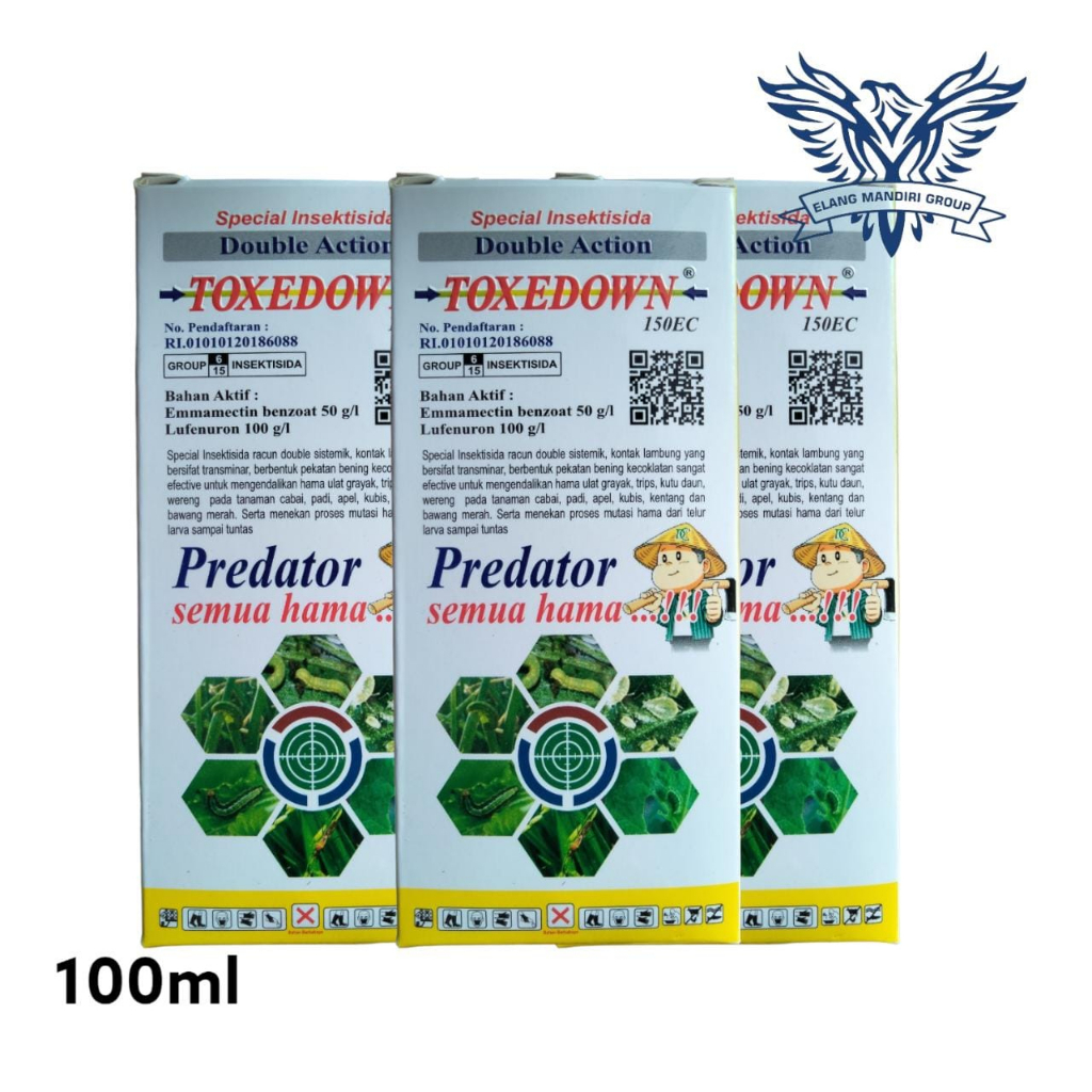 TOXEDOWN 150EC 100ml Doble Action Insektisida Emmamectin Benzoat 50 g/l + Lefenuron 100 g/l Mengendalikan Hama Ulat Grayak Trips, Kutu daun, Wereng Emacel