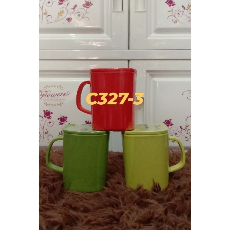 Mug+Tutup Segi  Melamine Vanda 3inch Polos l C327-3