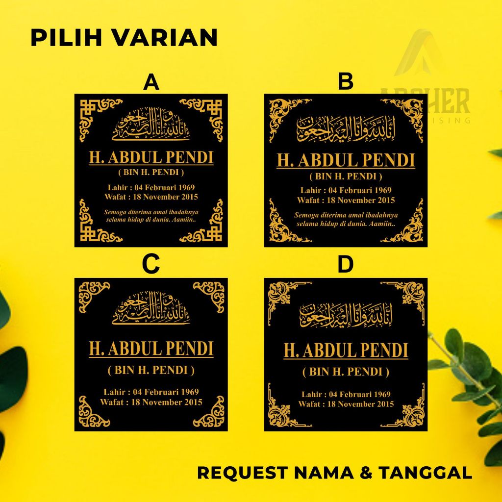 Nama Nisan Akrilik/ Nama Makam akrilik/ Papan Data Makam