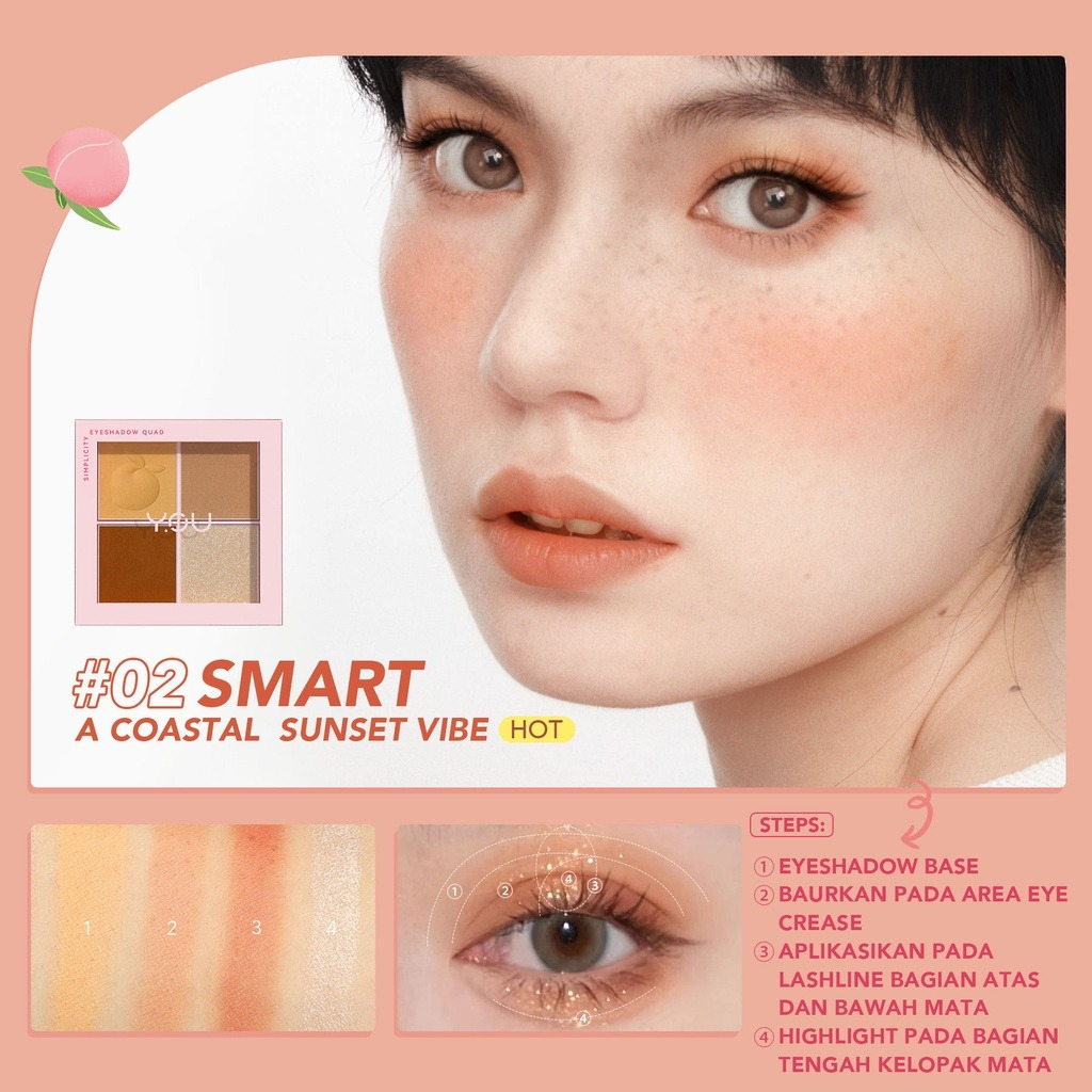 YOU Simplicity Eyeshadow Quad | Makeup Palette 4 Warna Pigmented Glitter