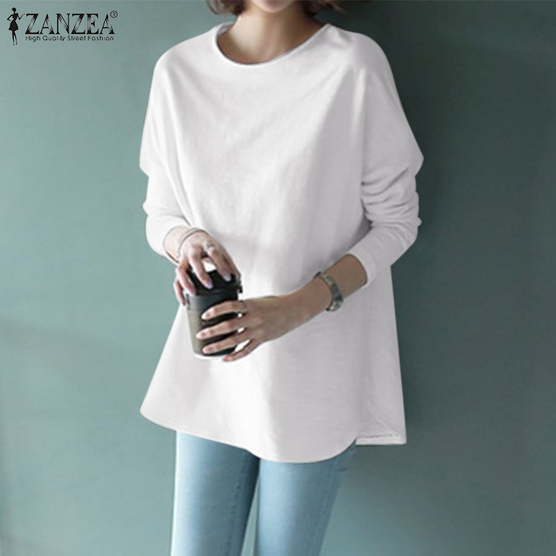 ZANZEA Women Long Sleeve Solid Color O-Neck Loose Casual Blouse