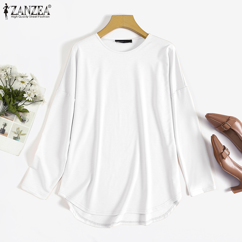 ZANZEA Women Long Sleeve Solid Color O-Neck Loose Casual Blouse