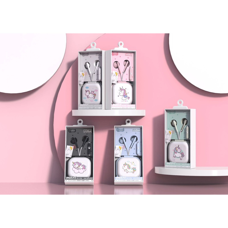 [ KA 192 ] Set Headset Earphone karakter  so cute unicorn / + Wadah penyimpanan Earphone Motif in ear