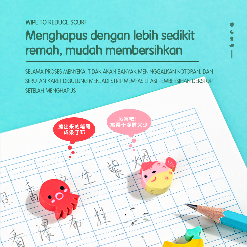 ELFYDO DELI022 School Eraser / Penghapus Hapusan Buah dan Binatang Lucu isi 20