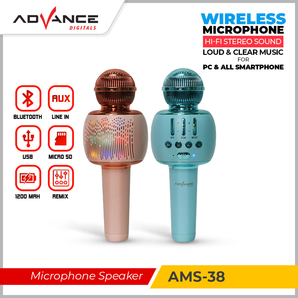 ADVANCE Mic Karaoke Bluetooth Portable AMS-38 Microphone Bluetooth Speaker