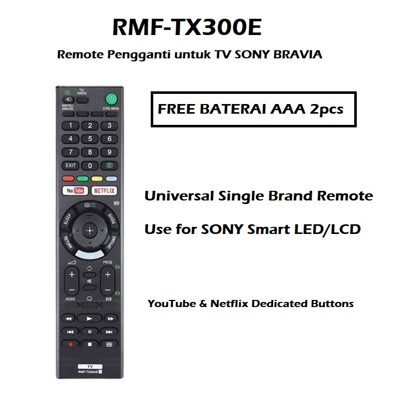 Remote Cadangan Pengganti untuk Smart TV SONY BRAVIA - RMF-TX300E