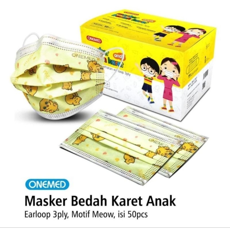 Masker anak Onemed karet medis 3ply isi 50