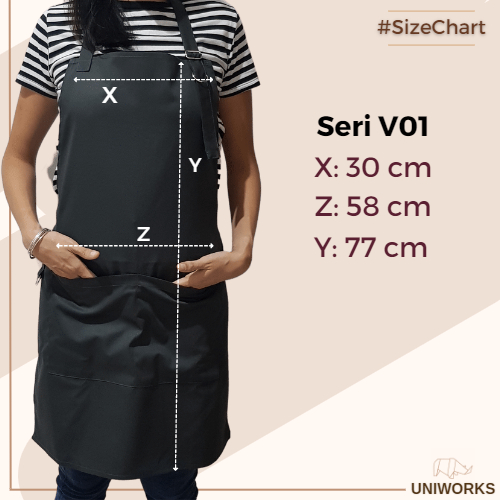 UNIWORKS Apron Barista Multifungsi seri V01 Bahan American Drill Premium dengan Kombinasi 6 Warna dan 3 Ukuran Panjang