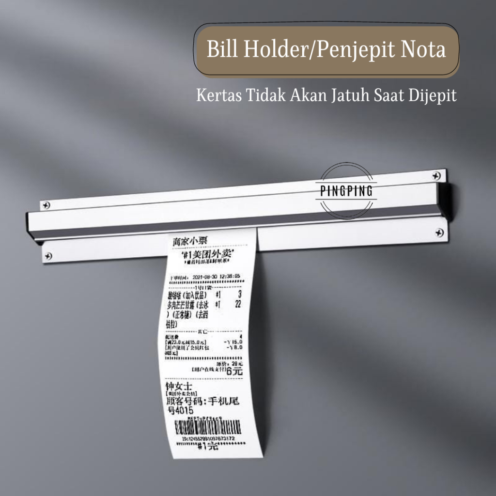 

Bill Holder/ Receipt Holder/ Capitan Nota Stainless 45x6 cm/60*6cm/90*6cm/Penjepit Kertas Bon Bill Tab Grabber Aluminum Bill Holder Restaurant Getra Cafe