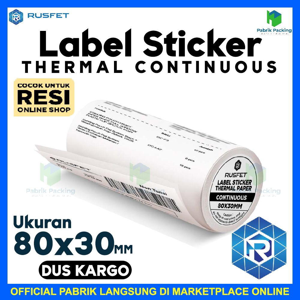 

Label sticker stiker thermal continuous 80x30 rusfet lebel dus kargo