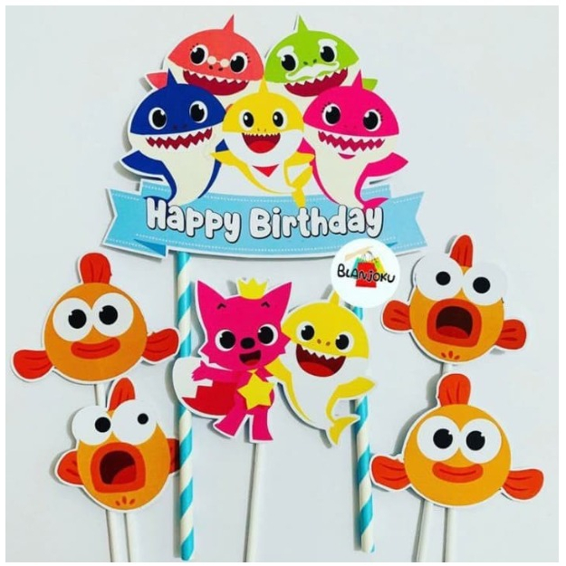 Baby Shark Topper Cake Birthday / Hiasan Kue Ulang Tahun / Topper Kue Ulang Tahun