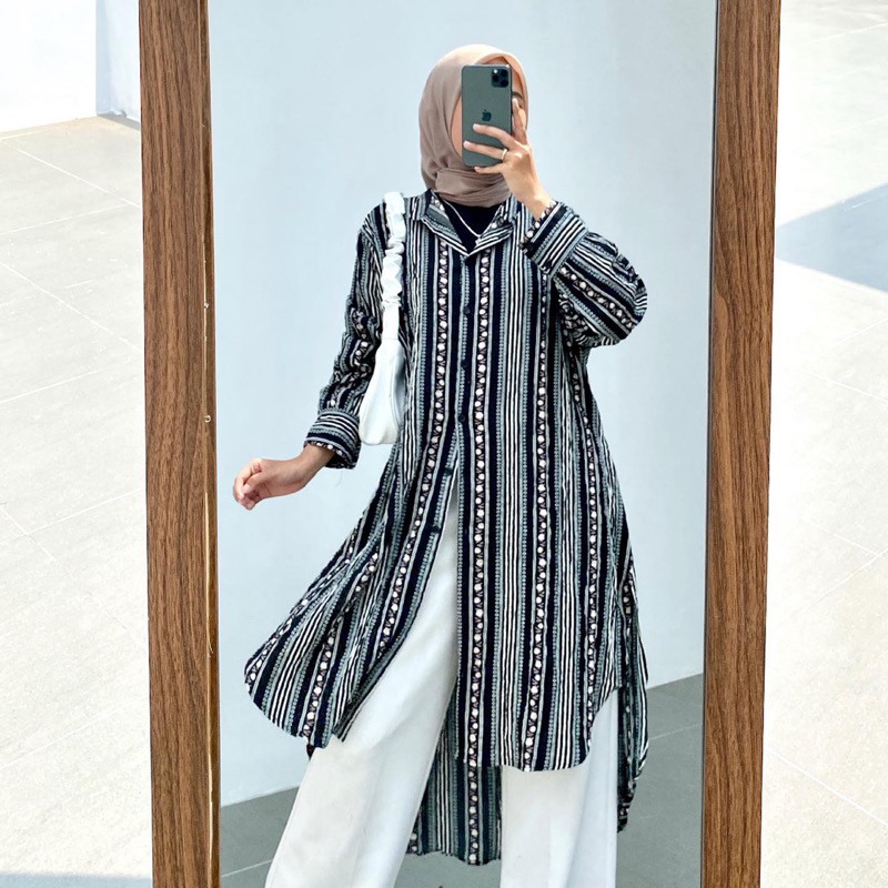 Long Tunik Motif Square Crinkle LD 120 Oversize