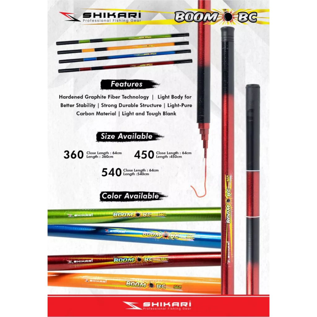 Tegek Pancing Shikari Boom BC 360cm, 450cm &amp; 540cm (Ruas Panjang) Murah Berkualitas - Engkus Fishing