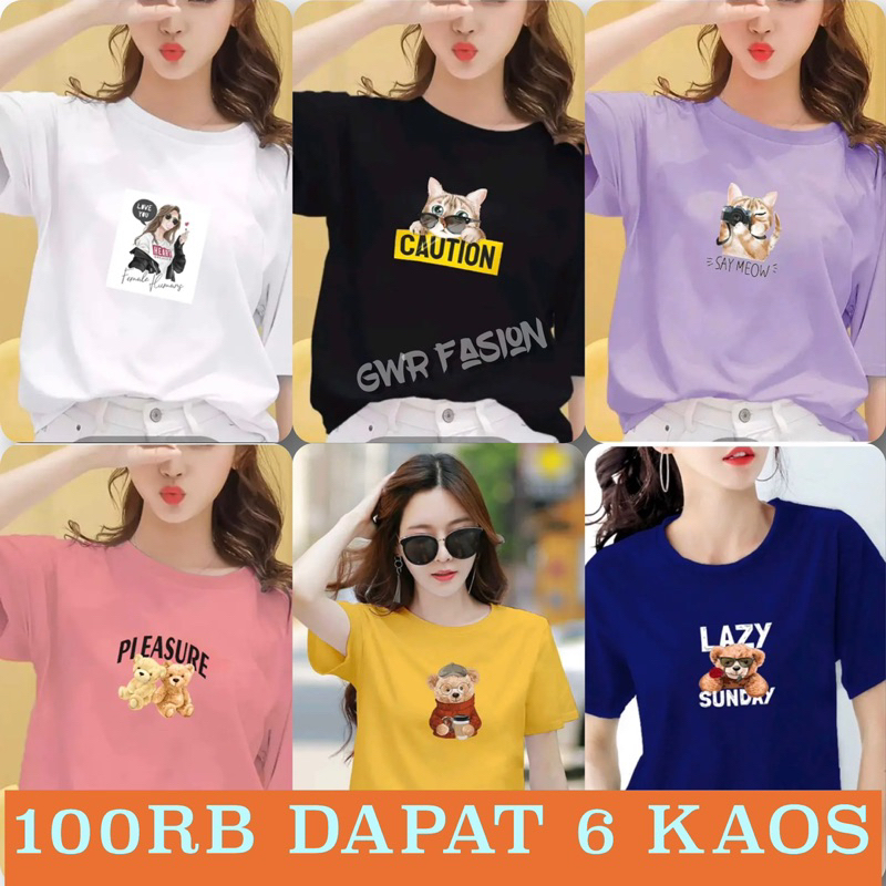 KAOS WANITA | 100RB Dapat 6 KAOS MOTIF TEDY BEAR | BAJU T-Shirt CWe DISTRO DEWASA BISA UNTUK PRIA DA