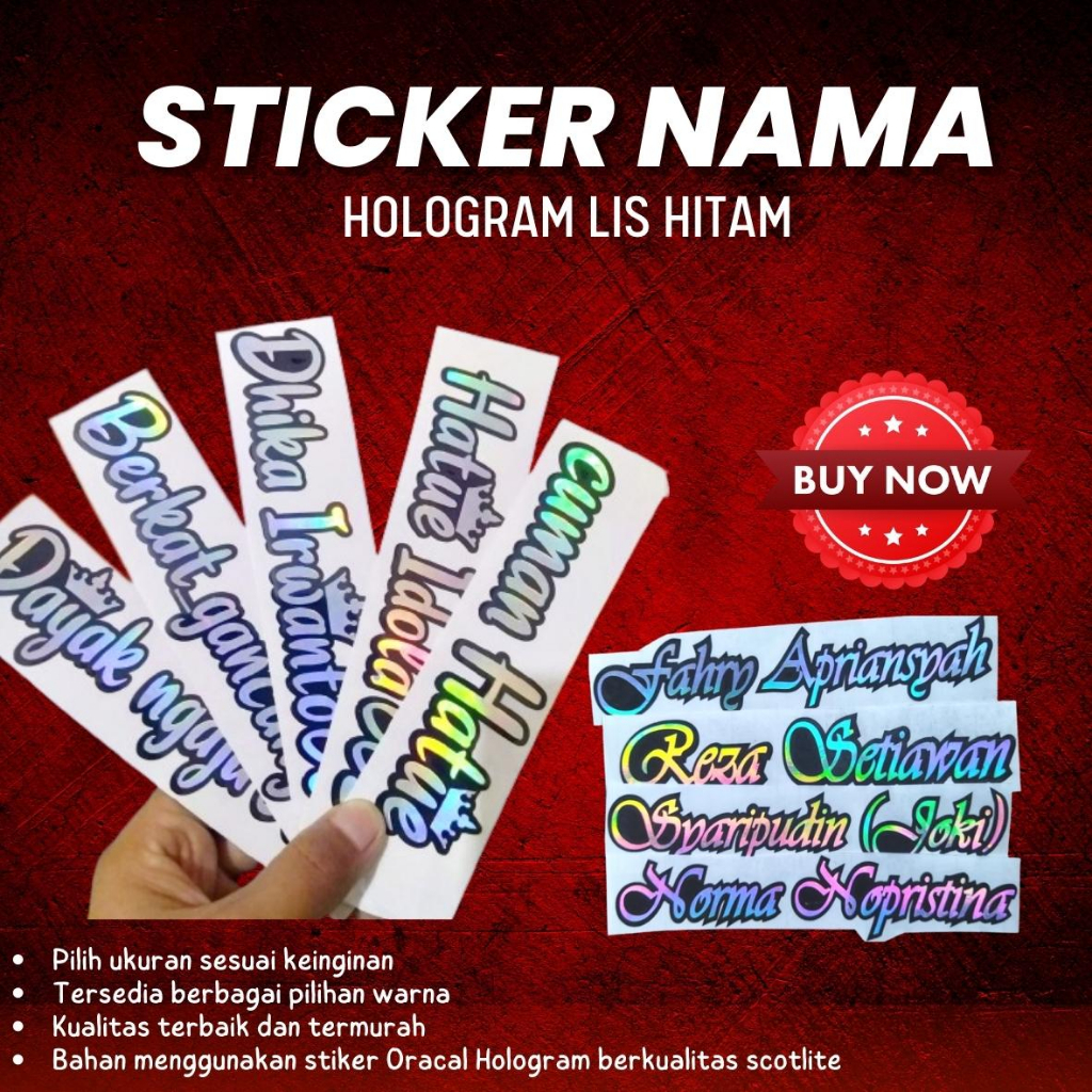 

STICKER NAMA HOLOGRAM LIS HITAM | BISA DOUBLE 2 WARNA CUSTOM SESUAI KEINGINAN