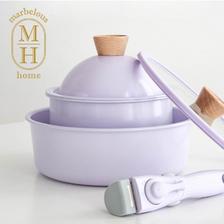 [READY] KIMS COOK 7in1 Non Stick Ceramic Cookware Set MILKPAN + FRYING PAN + STEAMER Pastel Aestheti