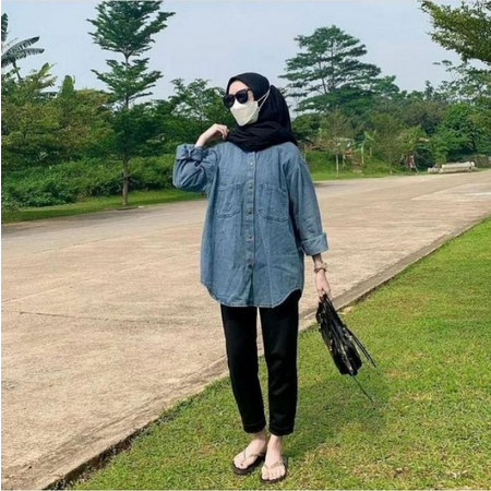 BAJU ATASAN WANITA KEKINIAN/KEMEJA BLOUSE DENIM PAKAIAN WANITA