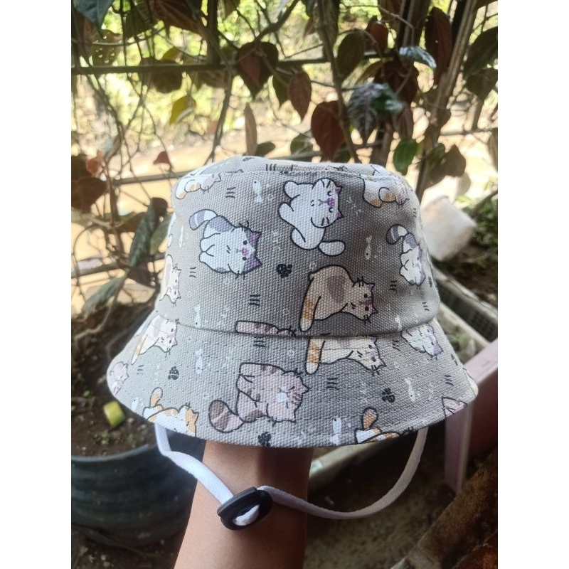 TOPI BUCKET ANAK LUCU VIRAL MOTIF PRINTING KARAKTER KUCING