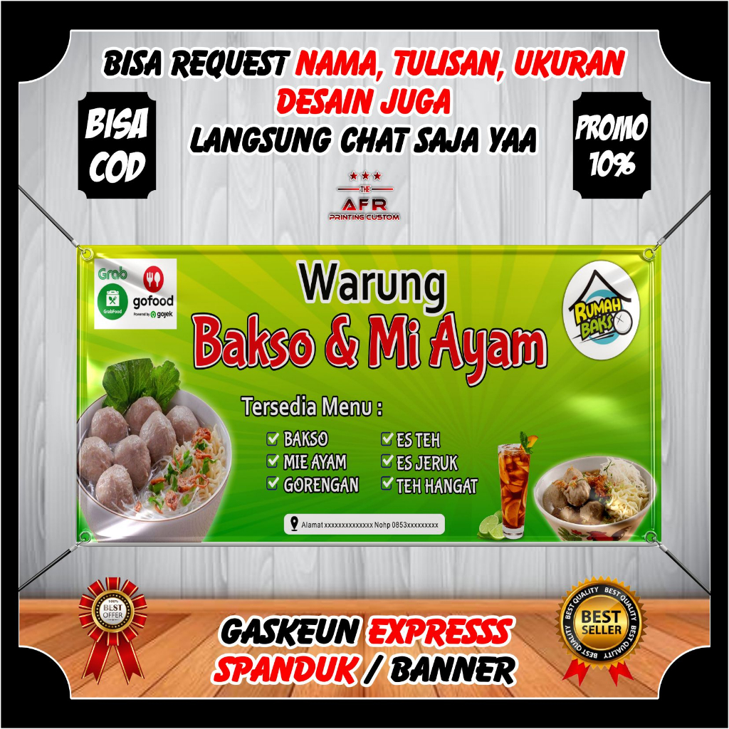 Spanduk Banner Backdrop Mie Ayam Bakso Berkualitas / Banner Benner Jualan Mie Bakso Mie Ayam Custom 