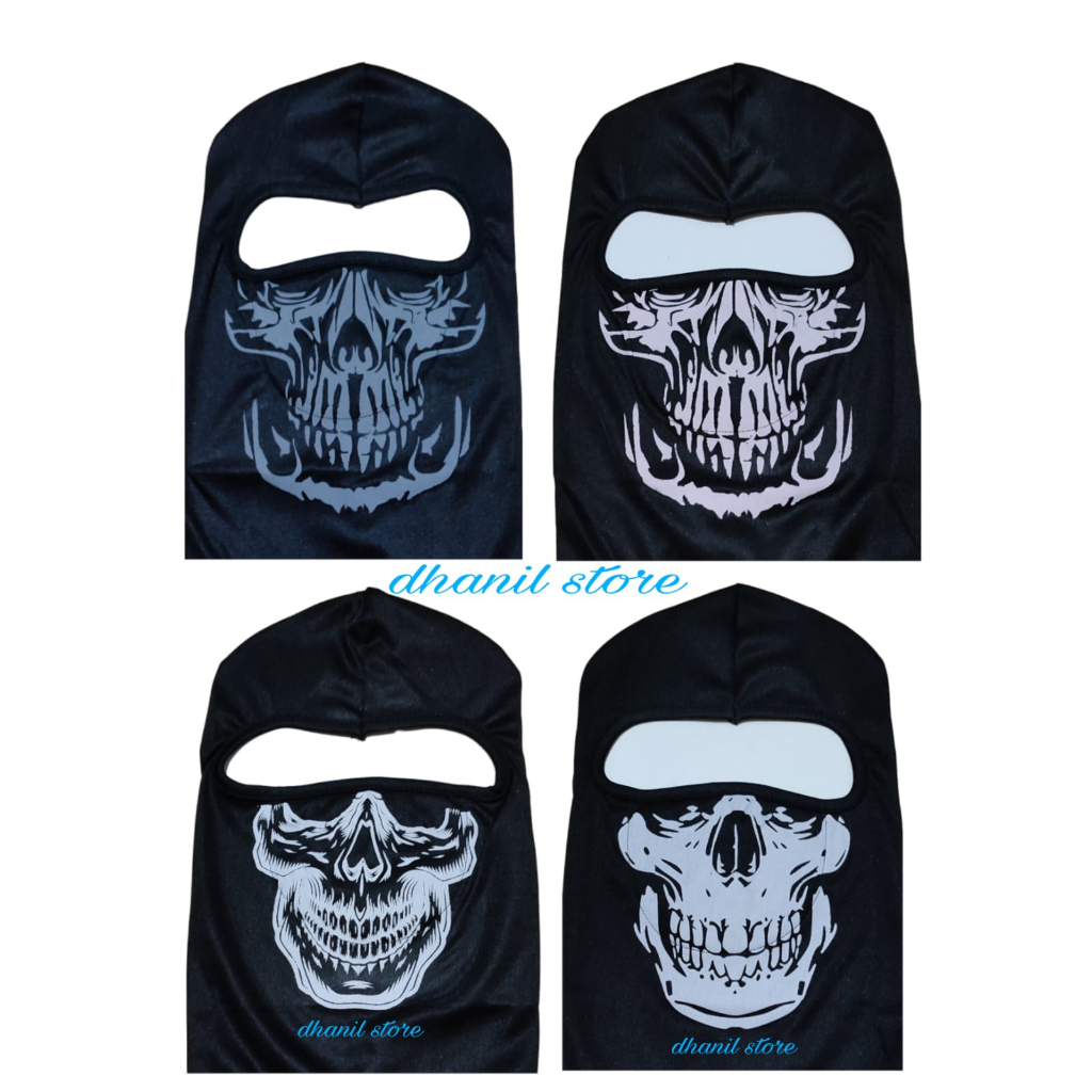 Masker Ninja Full Face Hitam Motif Tengkorak