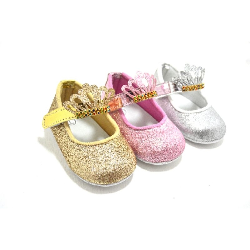 cinderella Sepatu Baby Prewalker Mahkota Gliter / Sepatu Bayi Perempuan