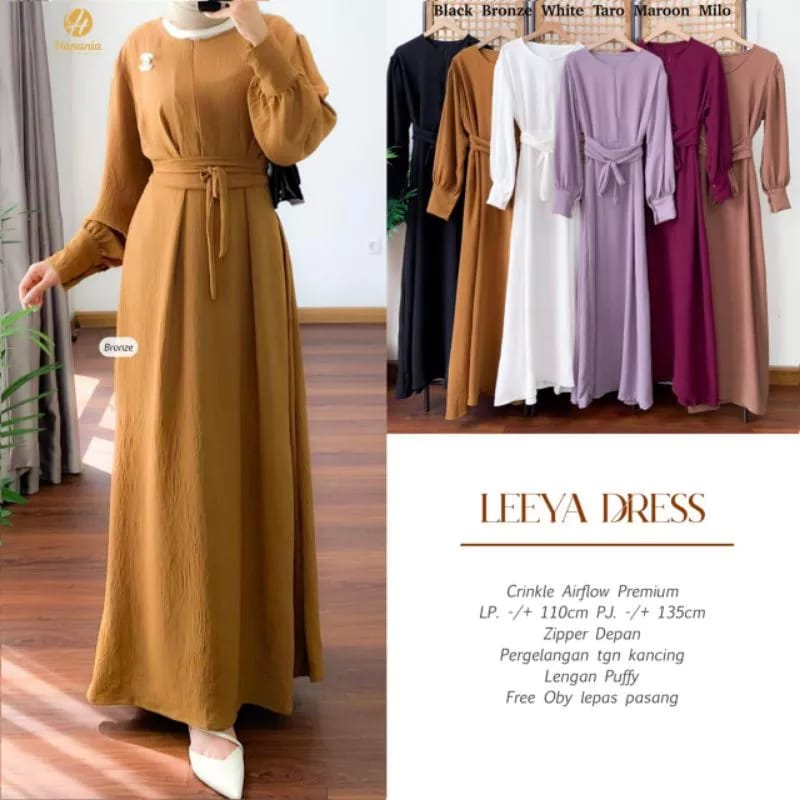 LEEYA DRESS GAMIS PREMIUM BAHAN AIRFLOW CRINCKLE DEODORA PREMIUM