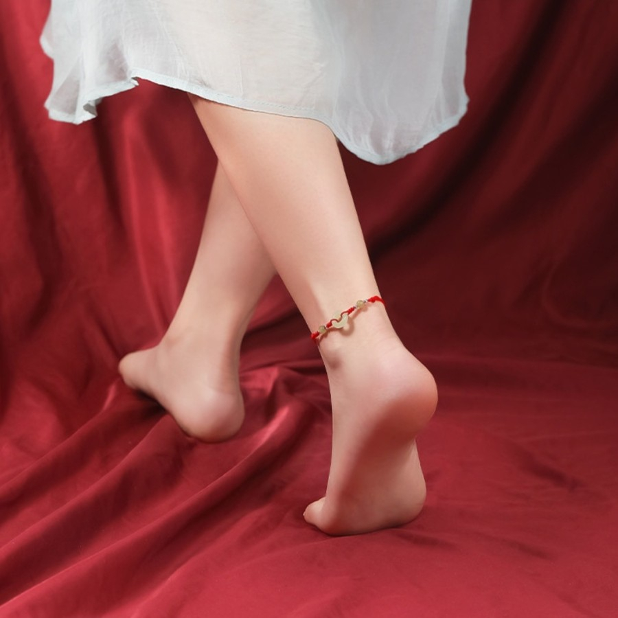 Gelang Kaki Tali Merah Charm Giok tahan air Ns04