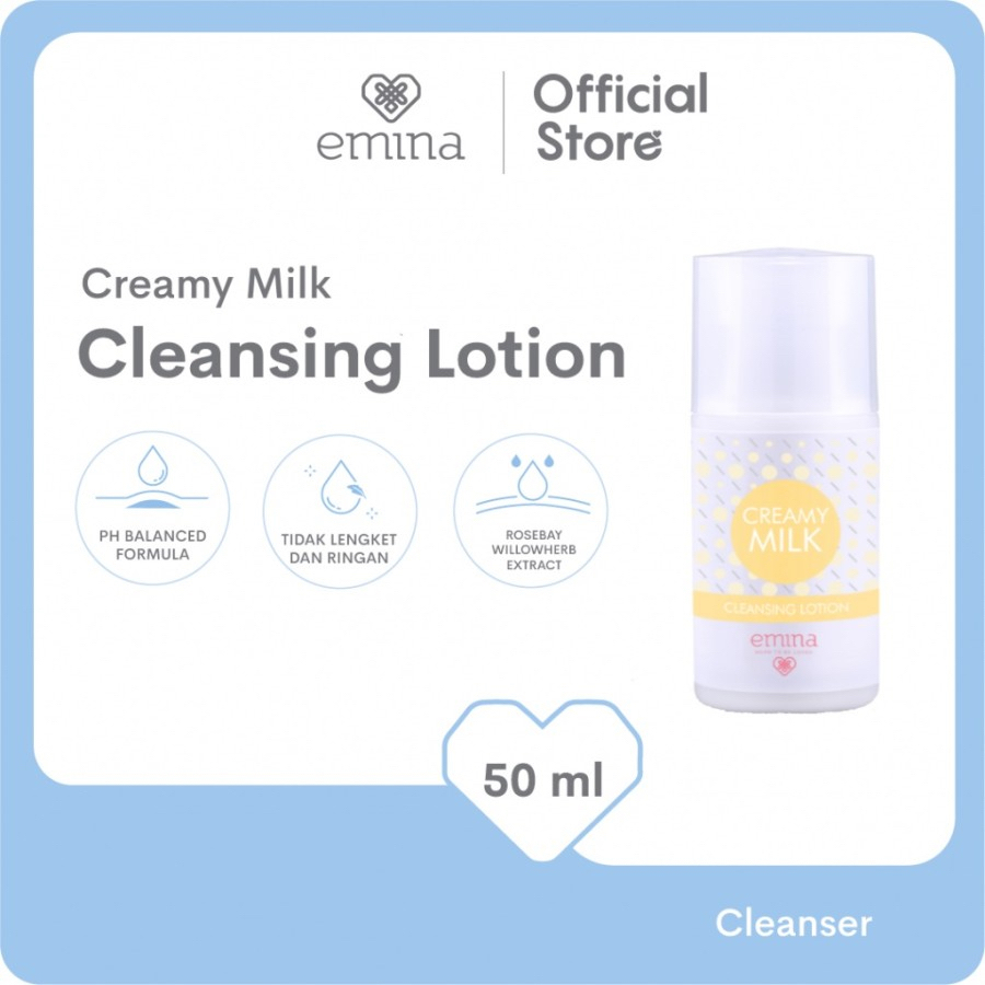 EMINA Creamy Milk Indonesia / Pembersih Wajah 50ml / Grape Seed Extract Vitamin B / Cleansing Lotion / Cleanser Facial Wash / Sabun Pencuci Cuci Muka / Lembut Ringan / pH Balance Untuk Semua Jenis Kulit / Skincare Face Care / Treatment Perawatan Series