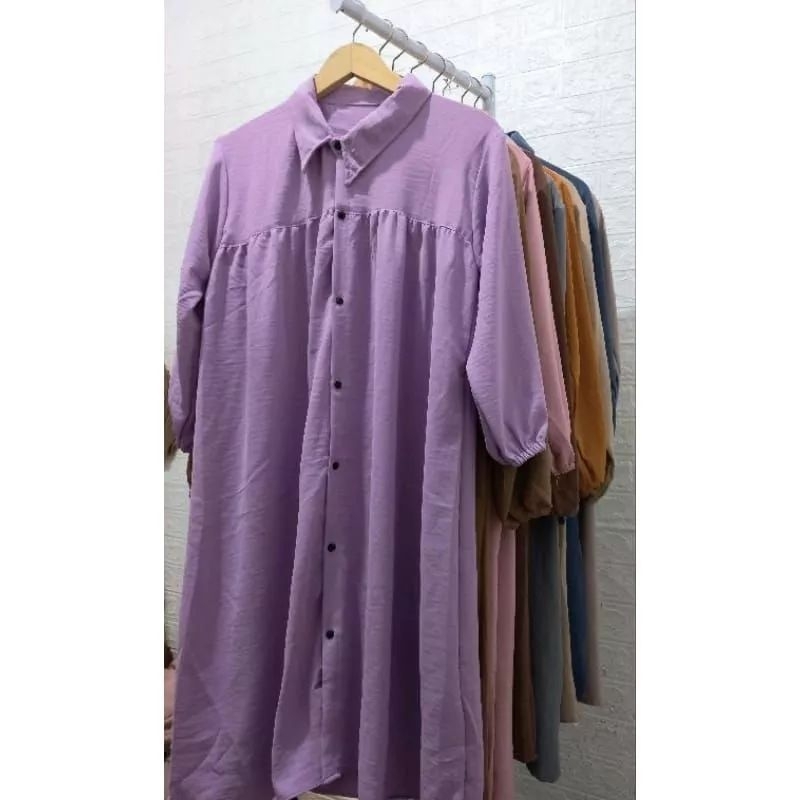 KIRANA LONG TUNIK JUMBO CRINKLE AIRFLOW//Tunik Polos Jumbo Lengan Balon