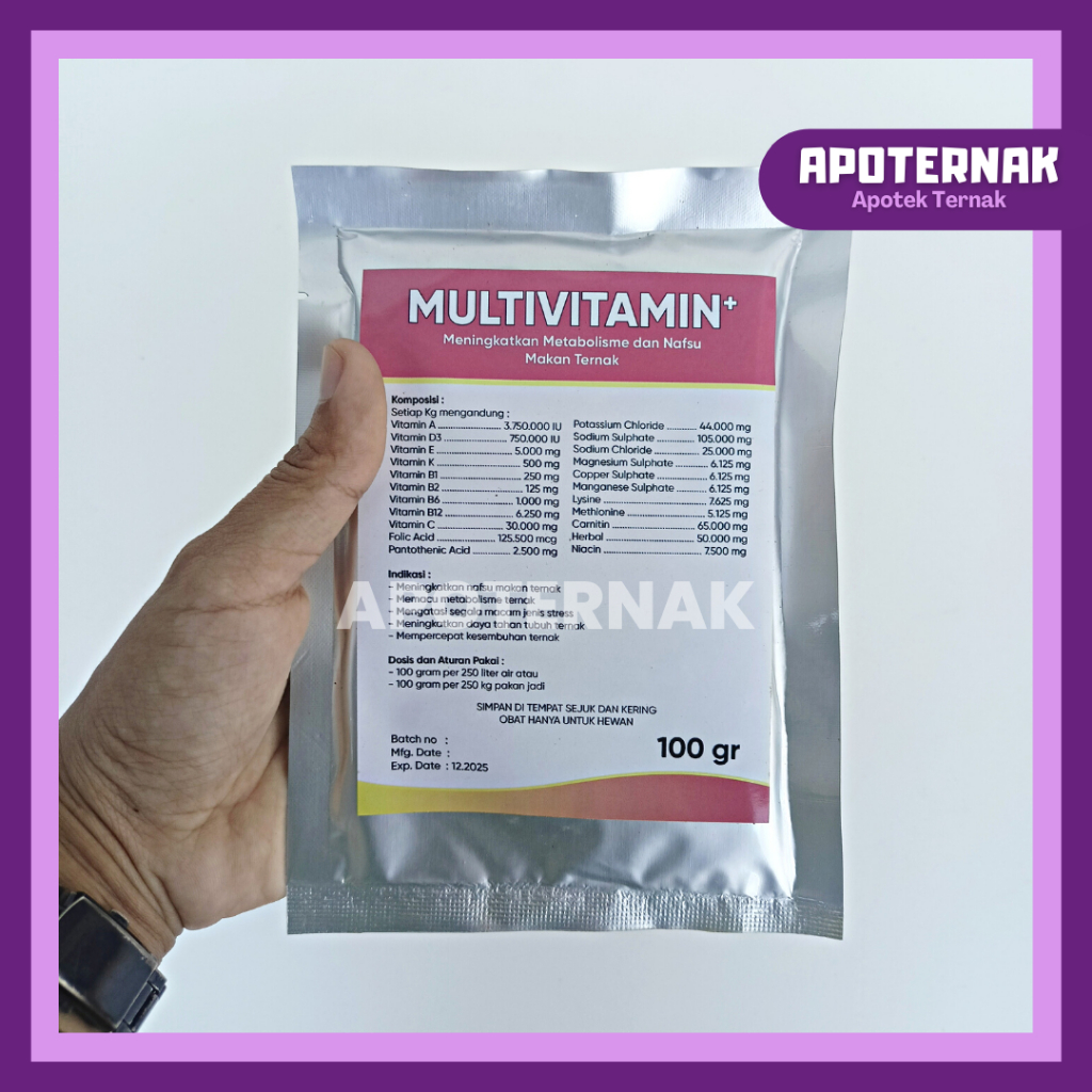 MULTIVITAMIN PLUS 100 gr - Suplemen Multivitamin+ dan Elektrolit untuk Nafsu Makan Ternak Kambing Domba Sapi