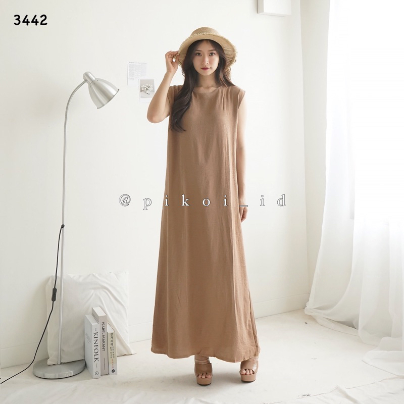 Basic Inner dress tanpa lengan putih polos / Sleeveless Long dress wanita / dress panjang hitam 3442