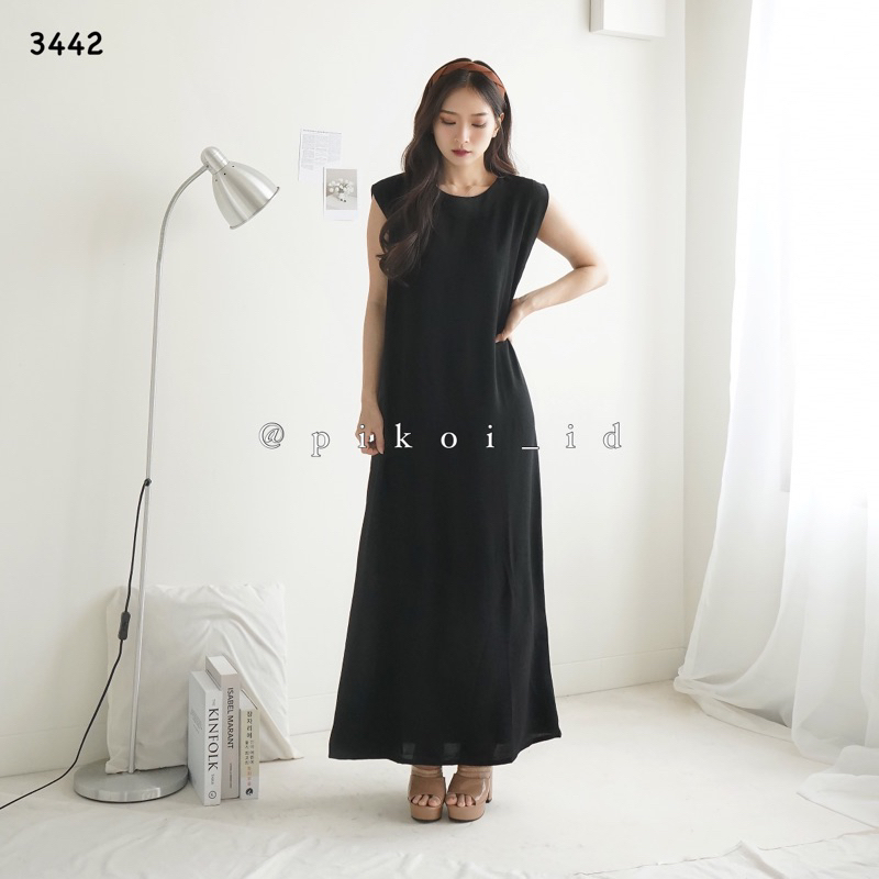 Basic Inner dress tanpa lengan putih polos / Sleeveless Long dress wanita / dress panjang hitam 3442