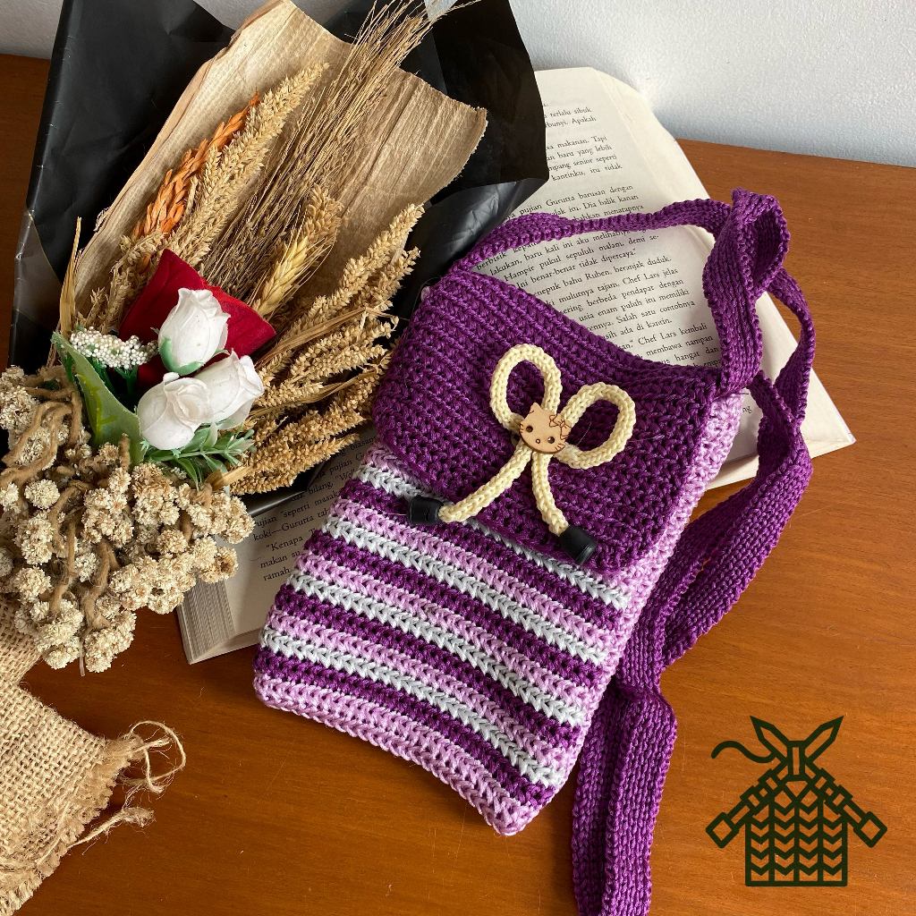 Tas rajut hp murah // tas hp rajutan cantik // oleh-oleh rajutan bandung // slingphone rajut pita