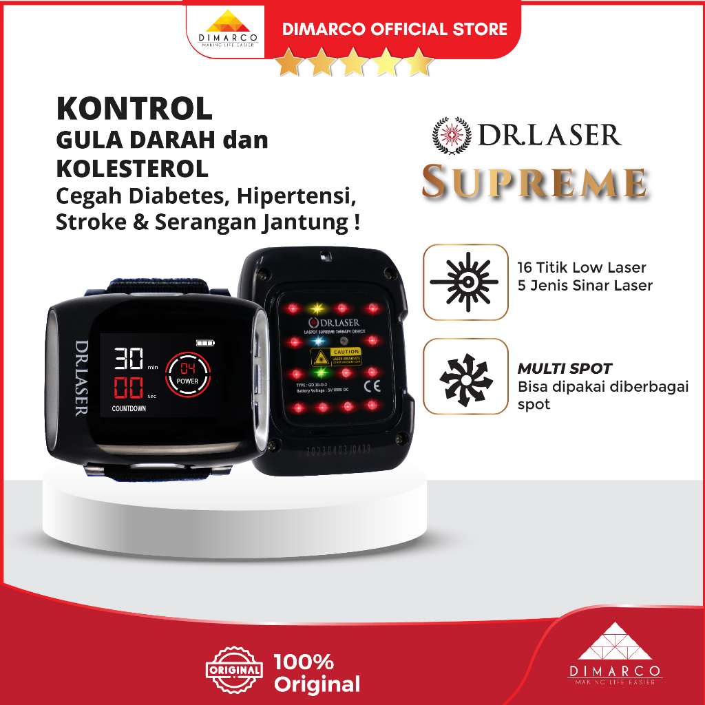 Dr Laser Supreme 16 Titik - Jam Tangan Laser Terapi Kaki, Terapi Tangan, Terapi Stroke Bergaransi dan Original 100%
