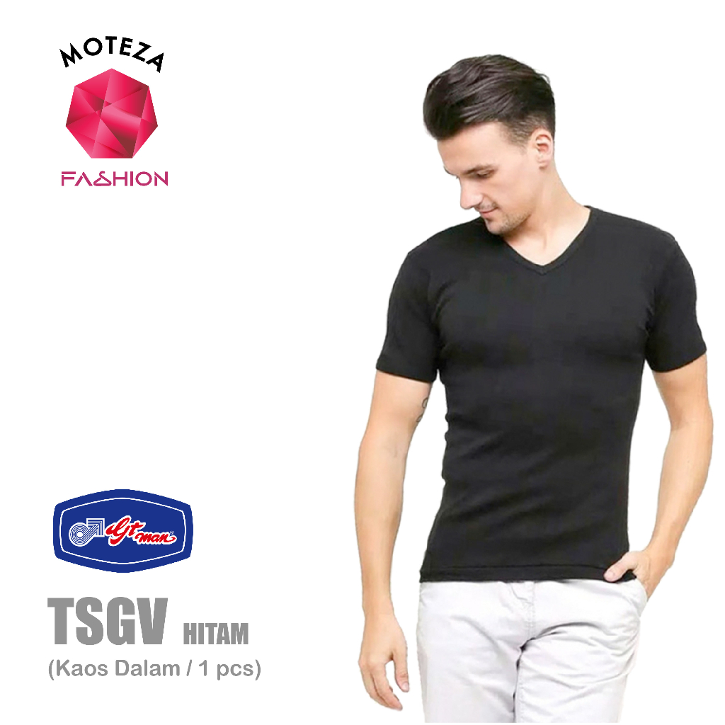 Kaos Dalam Oblong Singlet Pria V -Neck T-Shirt - GT Man TSGV - White ( Putih ) / Black ( Hitam )