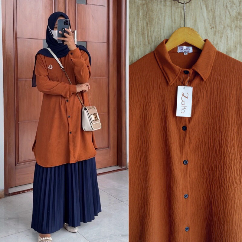 Long Tunik Atasan Wanita Katun Linen Polo Polos Premium