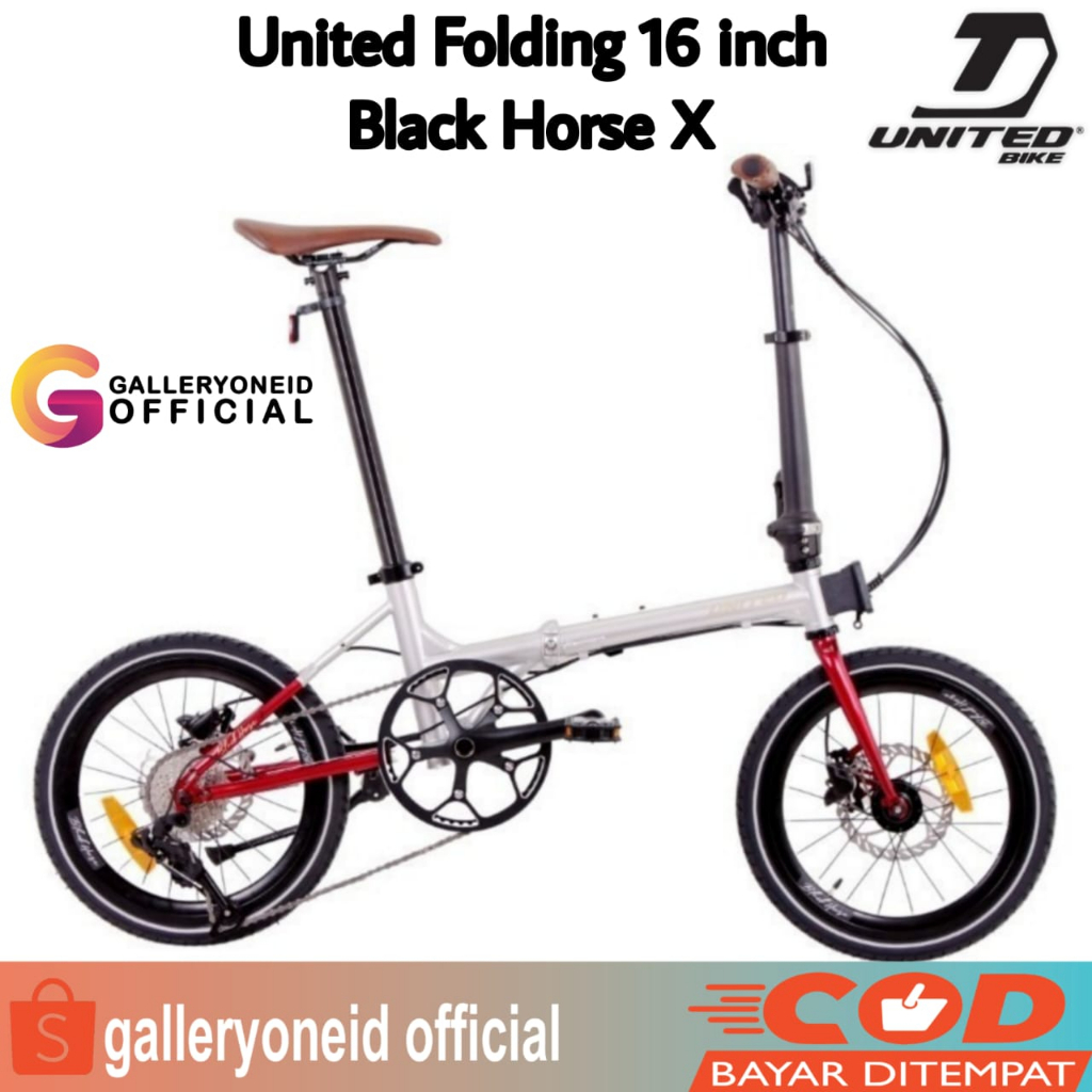 Sepeda Lipat United 16 Inch Black Horse X Silver Red Folding Bike Cycling