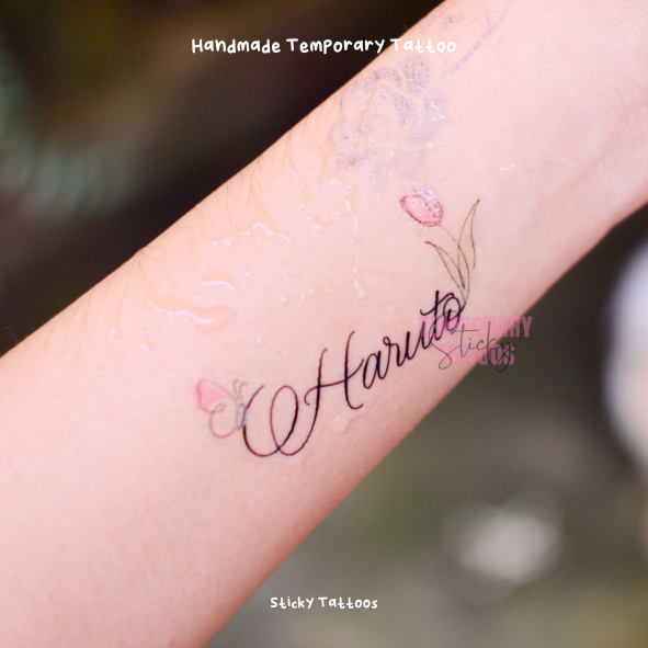 CT13 - TATO NAMA CUSTOM TEMPORER TATTOO INITIAL TEMPORARY HANDMADE BUATAN TANGAN KUPU BUTTERFLU TULI