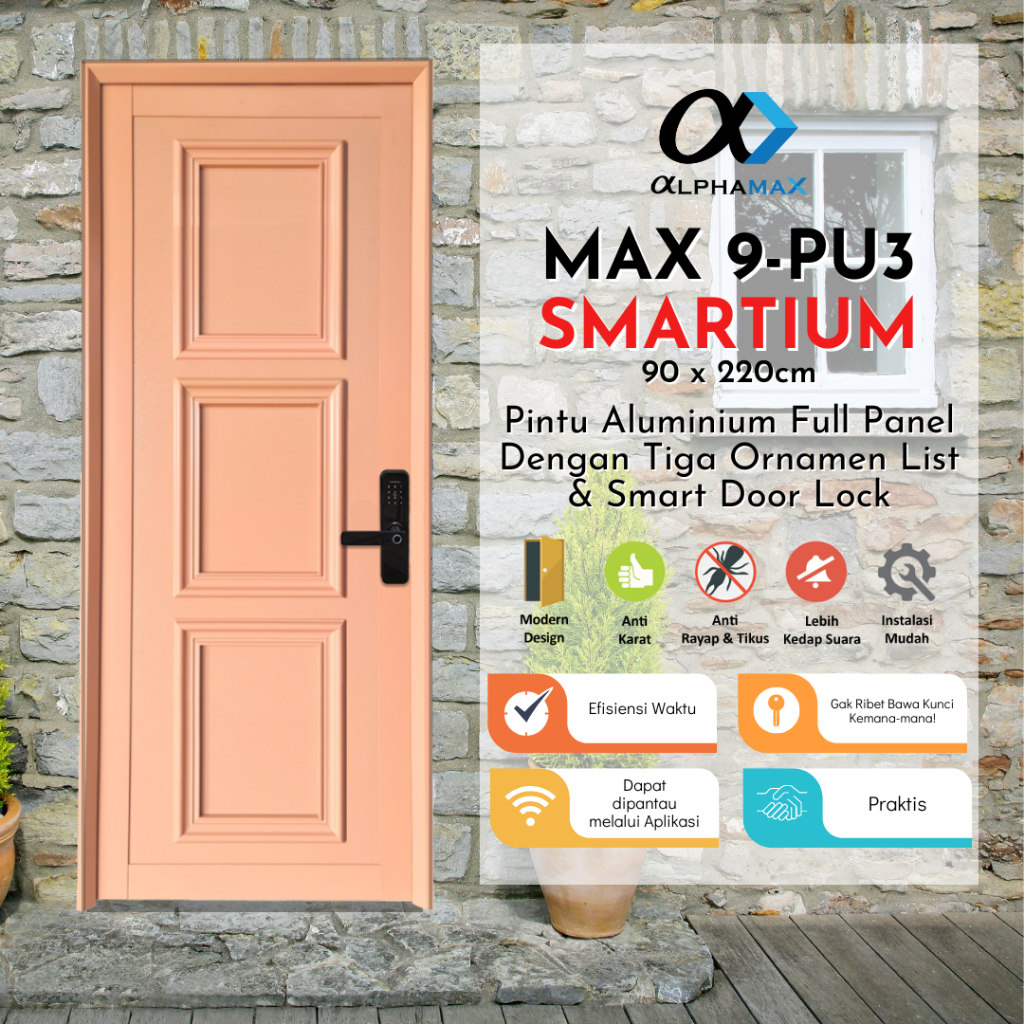 ALPHAMAX Max 9-PU3 SMARTIUM Pintu Rumah Pintu Depan Pintu Utama Pintu Kamar Pintu Aluminium Full Pan