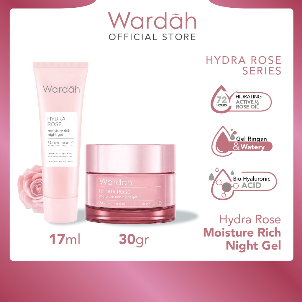 Wardah Hydra Rose Moisture Rich Night Gel - Krim Untuk Kulit Kering dan Dehidrasi - Cream Wardah Hyd