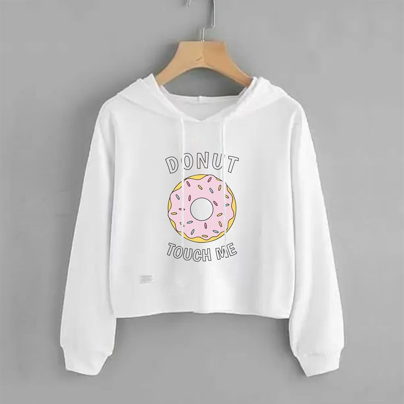 Sweater Crop Top Hoodie Donut Bahan Frenchterry