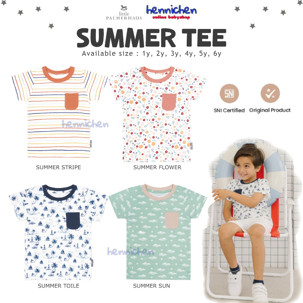 LITTLE PALMERHAUS SUMMER TEE KAOS ANAK BAJU KAOS ANAK KANTONG UNISEX 1-6 TAHUN