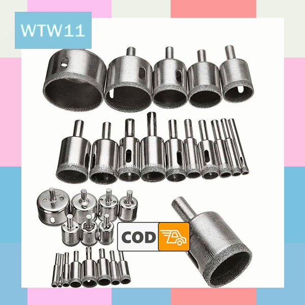 WTW 10/15 pcs Set Mata Bor Kaca Hole Saw Keramik Granit Marmer Batu Porselen Diamond Hss Holesaw Pelubang Keramik