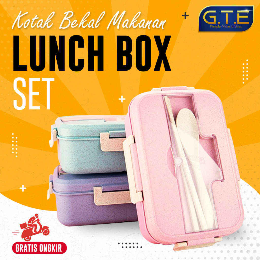 Lunch Box Set Kotak Bekal Makan Jerami Gandum kotak makan Anti Tumpah Free Sendok dan Garpu