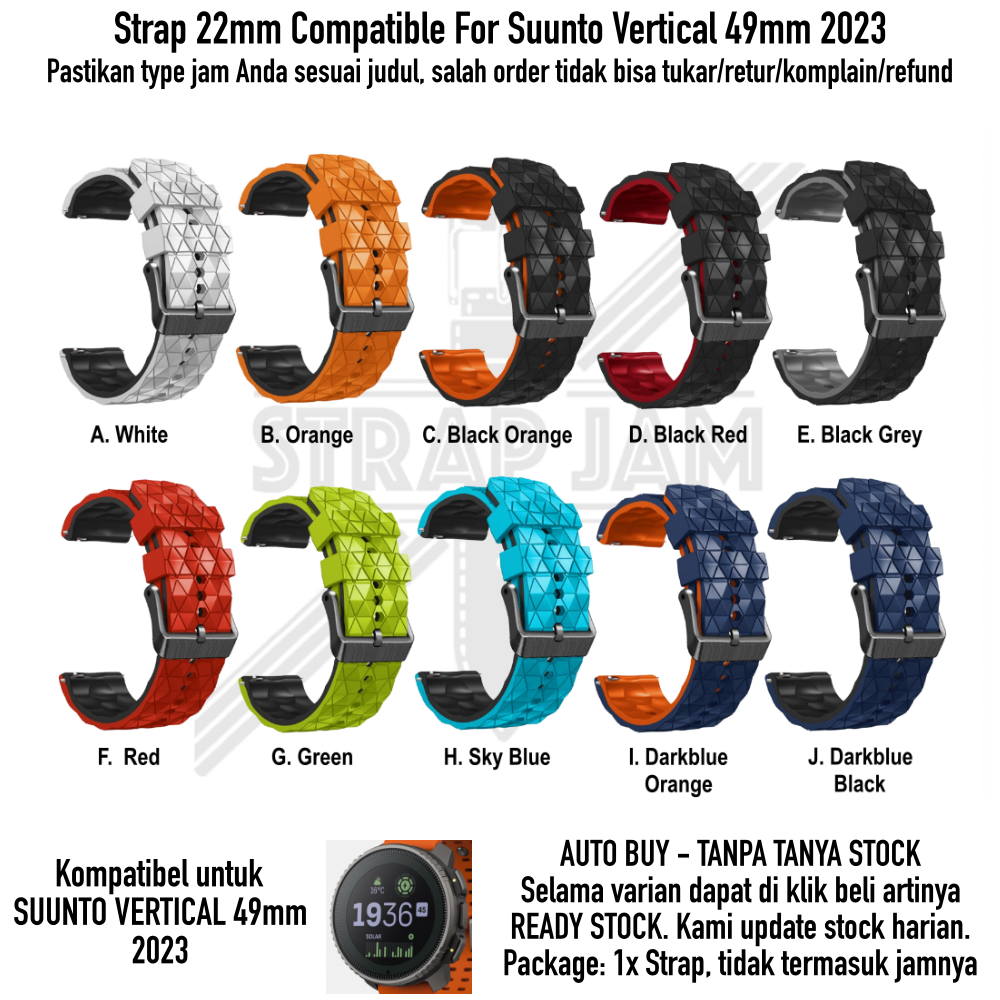 HPF Tali Jam Tangan Suunto Vertical 49mm 2023 - Strap 22mm Rubber Silikon Diamond Shape Tebal