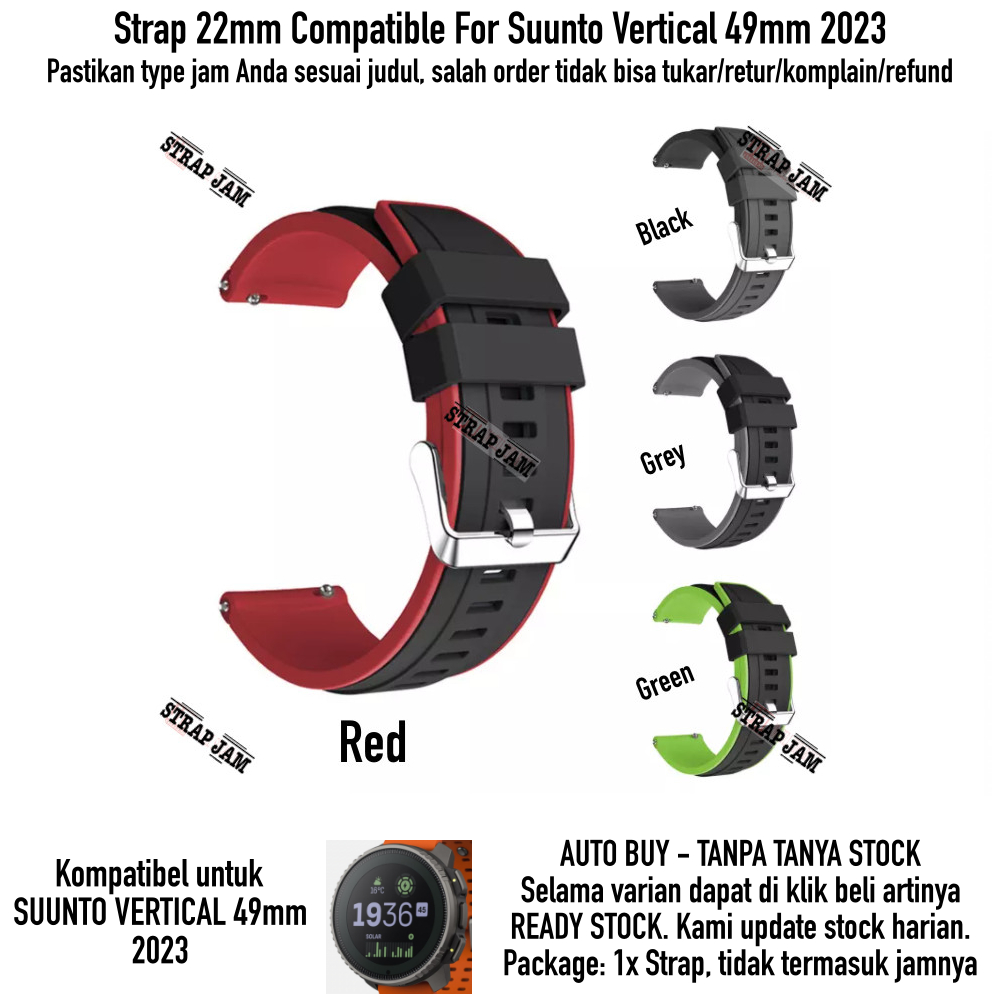 SSR Tali Jam Tangan Suunto Vertical 49mm 2023 - Strap 22mm Rubber Silikon Sporty Silver Buckle